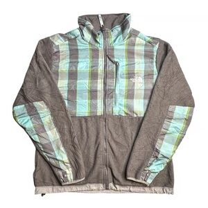The North Face Jacket Womens Large Brown Plaid Fleece Full Zip Pockets Outdoor